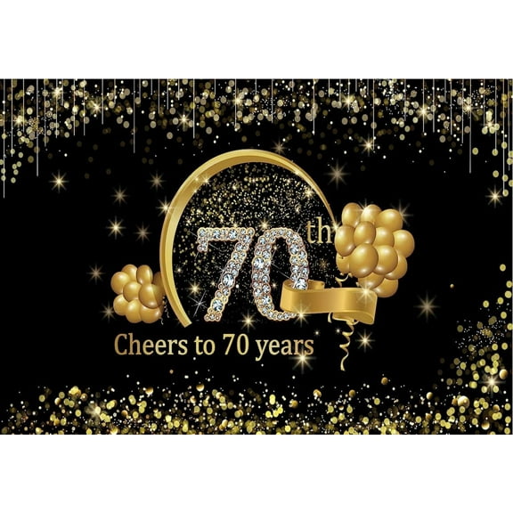 Happy 70th Birthday ration Backdrop Banner Black Gold Sign Poster Photography Background 70 Year Old Party rations
