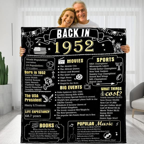 Happy 71th Birthday Gifts for Women Men, 71th Birthday Gift Ideas for Wife Husband Mom and Dad, Parents Wedding Anniversary Blanket, Back in 1952