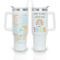 Happy 75th Birthday Gifts for Women, 40 oz Tumbler with Handle and Straw Lid, 75 Years Old Gifts Idea for Her, Seventy-five Birthday Present Back in 1949 Tumbler Cup（White）