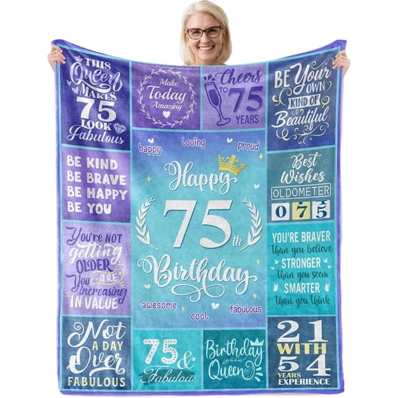 Happy 75th Birthday Gifts for Women, 75 Year Old Birthday Gifts for Women Turning 75, 75th Birthday Decorations Idea, Female 75th Birthday Gifts for Her, 75th Birthday Blanket Gifts 60”X50”