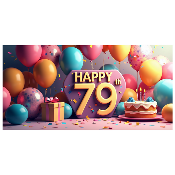Happy 79th Birthday Celebration Banner Colorful Balloons Cake Confetti Backdrop Party Supplies Decorations Photography Props Background Birthday Party