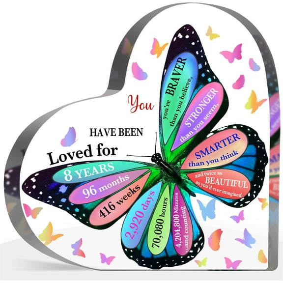 Happy 8 Birthday Gifts, 8th Birthday Acrylic Sign, Inspirational Butterfly Keepsake Sign for Girls Boys, 8 Year Old Girl Birthday Gifts Idea for Daughter Girls, Table Desk for Home