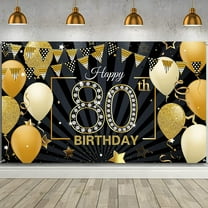 Happy 80th Birthday Backdrop Banner Large Black and Gold 80th Birthday Photo Booth Backdrop Photography Background Happy 80th Birthday Party Decorations for Women and Men