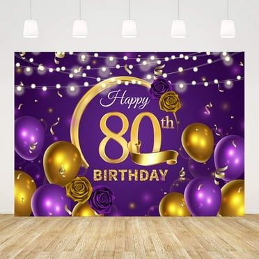 Happy 80th Birthday Backdrop Gold 80 Birthday Purple Background Glitter 80th Birthday Backdrops for Photography 80 Years Old Decor Eighty Birthday Party Banner 80 Photo Booth Props