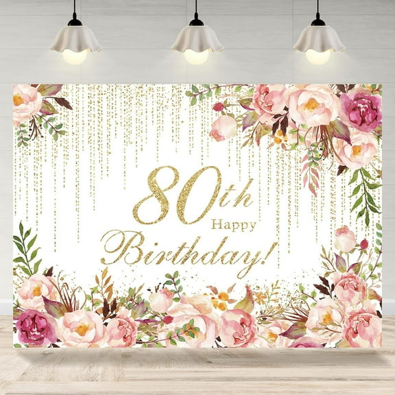 Happy 80th Birthday Backdrop for Women Flowers Photography Background 80th Birthday Floral Birthday Party Decorations Supplies Favors Cake Table Banner Photo Booth Studio Props