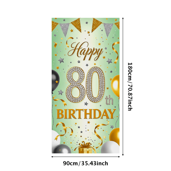 Happy 80th Birthday Banner Glittery Background with Stars Balloons and Ribbons Party Supplies Birthday Decoration Photography Props Party Backdrop Decorations