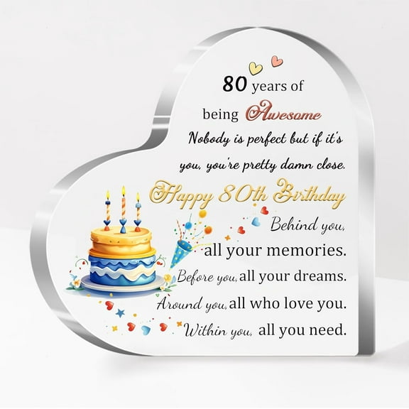 Happy 80th Birthday Gift for Her Him Women Men Acrylic Plaques 80-Year-Old Awesome Heart Desk Signs Dad Mum Friends Personalized Eightieth Birthday Present