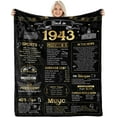 thumbnail image 1 of Happy 80th Birthday Gifts for Men Women Blanket 1943 80th Birthday Decorations Turning 80 Year Old Bday Gift Idea for Grandparents Dad Mom Back in 1943 Throw Blanket for Bed Sofa 80Lx60W Inches, 1 of 6