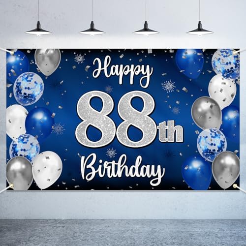 Happy 88th Birthday Decorations,88th Blue & Silver Balloon Large ...