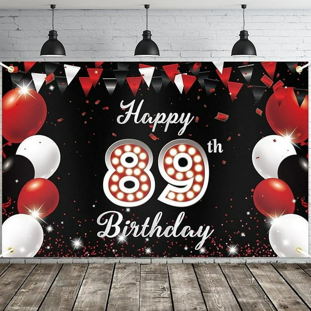 Happy 89th Birthday Banner Backdrop, Red Black Happy Birthday Decorations, Birthday Party Supplies Décor, 5.9 X 3.6 Ft