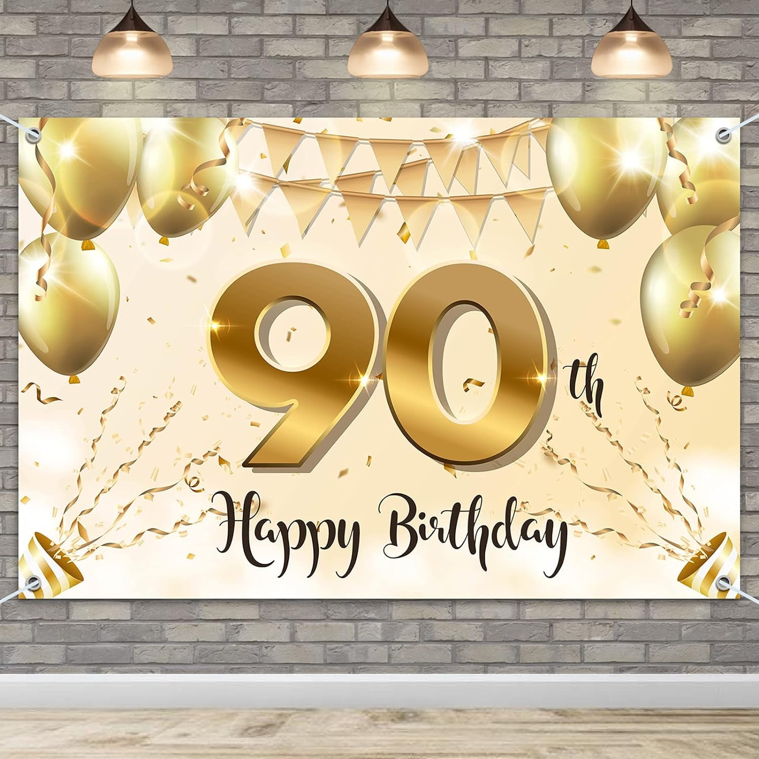 Happy 90th Birthday Banner Backdrop - 90 Years Old Birthday Decorations ...