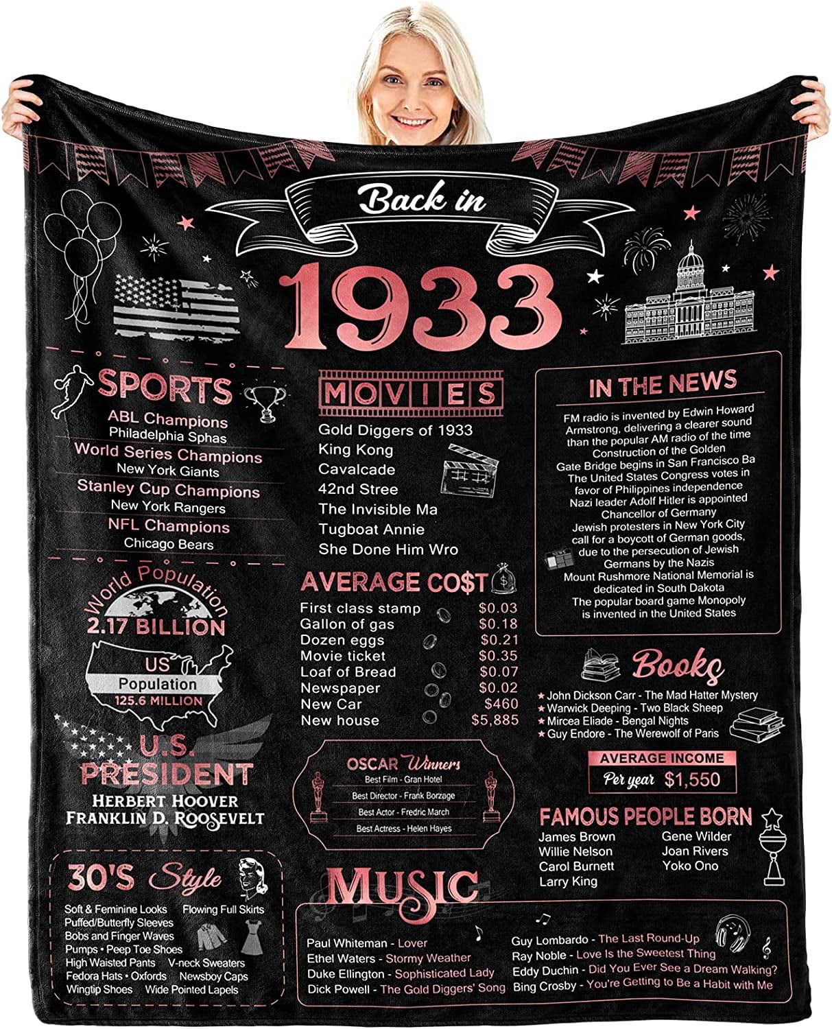 Happy 90th Birthday Gifts for Women Men Blanket 1933 90th Birthday ...