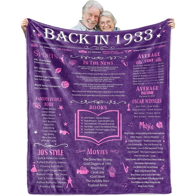 Happy 90th Birthday Gifts for Women Men Blanket 1933 90th Birthday