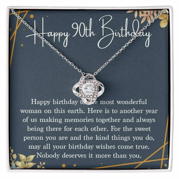 Happy 90th Birthday Necklace Gift for Mom Grandma, 90th Birthday Gifts for Women, 90 Years Old Jewelry, Love Knot Necklace, Gift Box Included