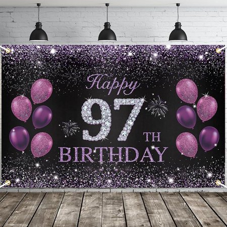 Happy 97th Birthday Banner, Happy Birthday Party Decorations, Birthday Supplies Backdrop Décor, 5.9 X 3.6 Ft