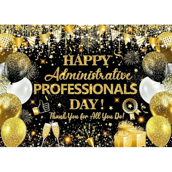 Happy Administrative Professionals Day Decorations Backdrop Black and Gold Thank Administrative Professionals Party Banner for Office Wall Decor Supplies