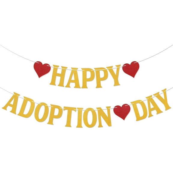 Happy Adoption Day Banner - Dog Cat Birthday Party Decor, Child Adopted, Pet Adoption Party Decorations Gold Glitter