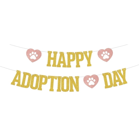Happy Adoption Day Banner, Happy Gotcha Day Banner, Adoption Party Decorations, Adoption Banner for Child Pet Party, Pet Adoption Party Supplies Gold Glitter