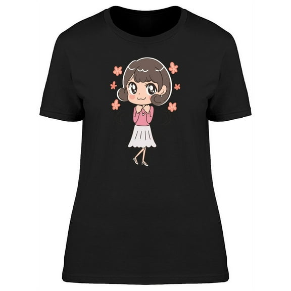 Happy Adorable Girl Cartoon T-Shirt Women -Image by Shutterstock, Female Large