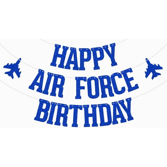 Happy Air Force Birthday Banner Fighter Pilot Birthday Decoration Air Force Fighter Jet Party Decorations Blue Glitter