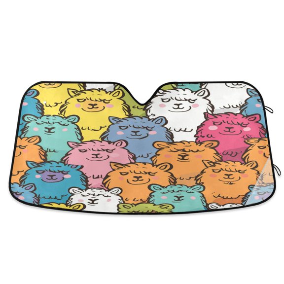 Happy Alpaca Face Car Windshield Sun Shade Foldable Car Front Window Visor Heat and UV Protection 53x23.5