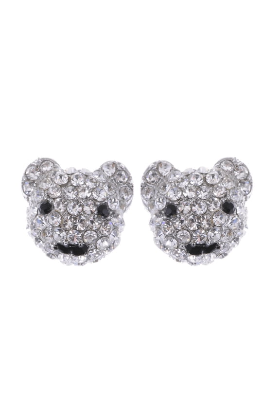 Happy Anime Smile Teddy Bear Ice Bling Clear Crystal Rhinestone Stud Earrings