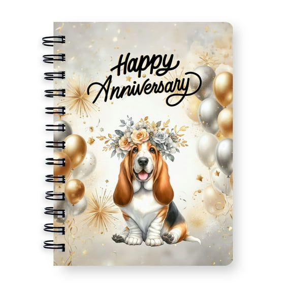 Happy Anniversary Basset Hound Celebrates Wedding Love Family Party Spiral Bound Journal Bassets Dog Breed Lovers Gifts Idea 5x7in Spiral Notebook - 01015