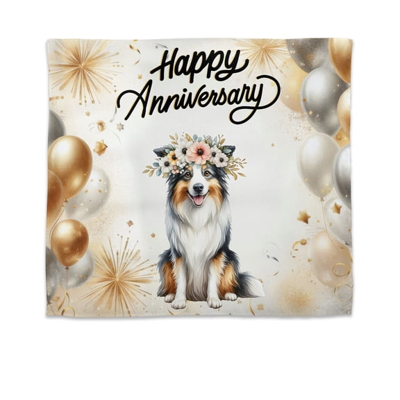 Happy Anniversary Border Collie Celebrates Wedding Love Family Party Tapestry Borders Dog Lovers Gifts Idea Wall Hanging Backdrop Home Decor - 01015