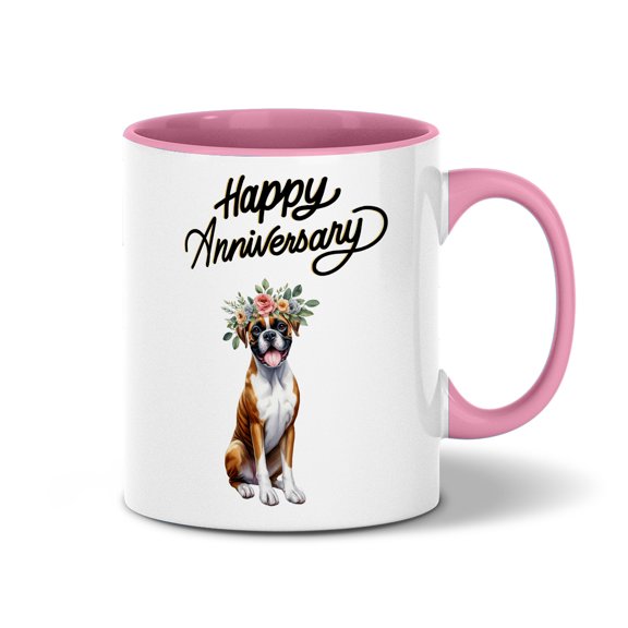 Happy Anniversary Boxer Celebrates Wedding Love Family Party 11oz Accent Two-tone Mug Boxers Dog Lover Gifts Idea Coffee Tea Cup - 01015