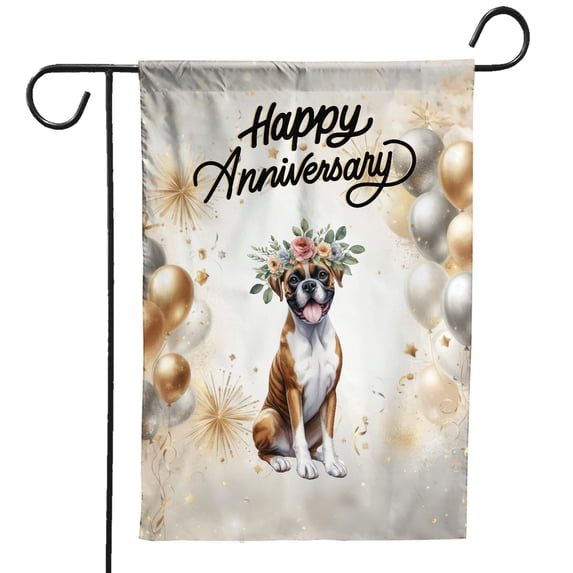 Happy Anniversary Boxer Celebrates Wedding Love Family Party Garden Flag 12x18in Double Sided Boxers Dog Lover Gifts Idea Outdoor Decor - 01015