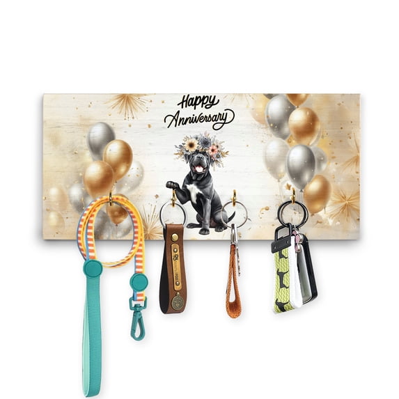 Happy Anniversary Cane Corso Celebrates Wedding Love Family Party Wood Key Holder Italian Mastiff Dog Lover Gifts Idea Wall-mounted Key Rack Home Decor - 01015