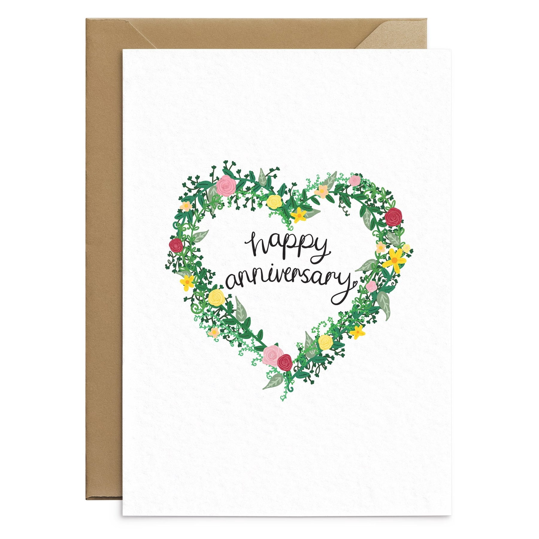 Happy Anniversary Card – Beautiful Floral Heart Design – Blank Inside ...
