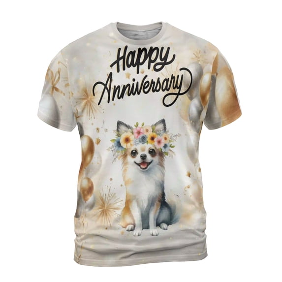 Happy Anniversary Chihuahua Celebrates Wedding Love Family Party All Over Print 3D Shirt Unisex Merch Dog Lover Gifts Idea - 01015