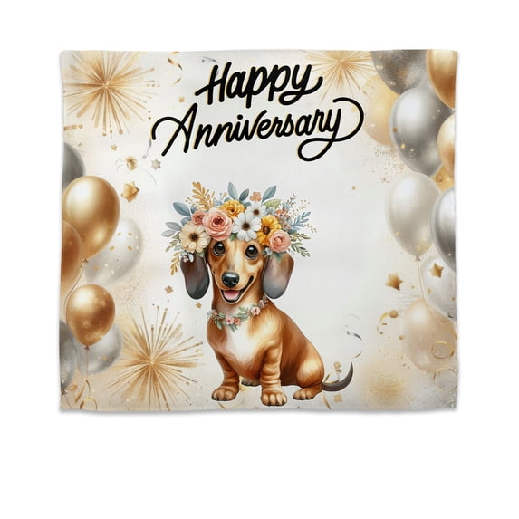 Happy Anniversary Dachshund Celebrates Wedding Love Family Party Tapestry Wiener Dog Lover Gifts Idea Wall Hanging Backdrop Home Decor - 01015