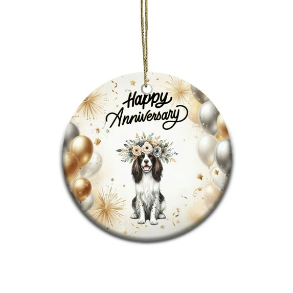 Happy Anniversary English Springer Spaniel Celebrates Wedding Love Family Party Ceramic Round Ornament Springers Dog Lover Gifts Home Tree Decor - 01015