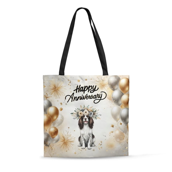 Happy Anniversary English Springer Spaniel Celebrates Wedding Love Family Party All Over Print 3D Canvas Tote Bag Springers Dog Lover Gifts Reusable Handbag - 01015