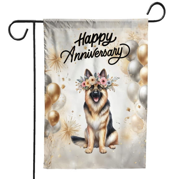 Happy Anniversary German Shepherd Celebrates Wedding Love Family Party Garden Flag 12x18in Double Sided Alsatian Dog Lover Gifts Outdoor Decor - 01015
