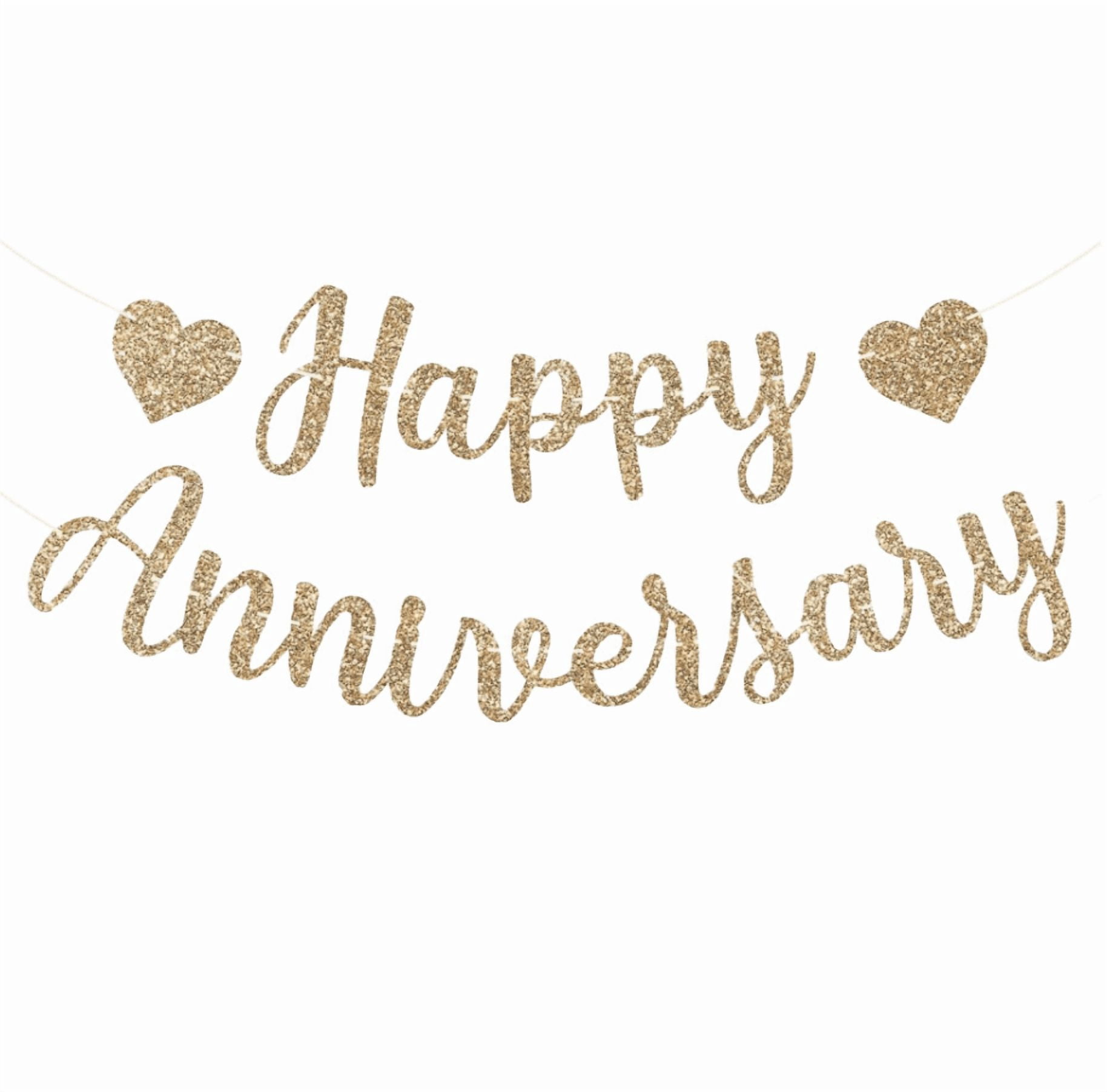 Happy Anniversary Gold Glitter Banner, Party Decoration with Heart ...