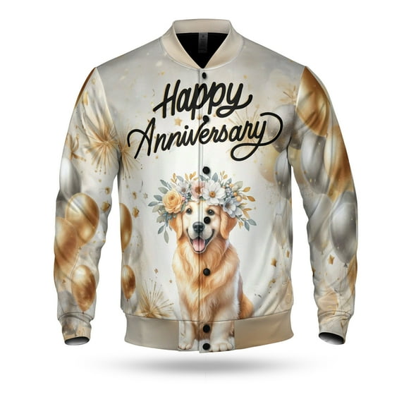 Happy Anniversary Golden Retriever Celebrates Wedding Love Family Party All Over Print 3D Baseball Jacket Goldens Dog Lover Gifts Idea Bomber Jacket Softball - 01015