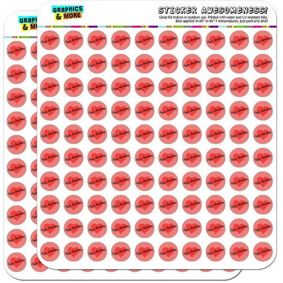 Happy Anniversary Heart Love Wedding 200 1/2" (0.5") Planner Calendar Scrapbooking Crafting Stickers