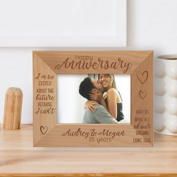 Happy Anniversary I'm So Excited About The Future Personalized Wooden Frame-5" x 3 1/2" Brown Horizontal
