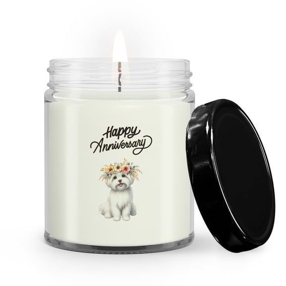 Happy Anniversary Maltese Celebrates Wedding Love Family Party Soy Wax Candle Maltese Dog Lover Gifts Idea 9oz White Birch & Black Pepper Candle - 01015