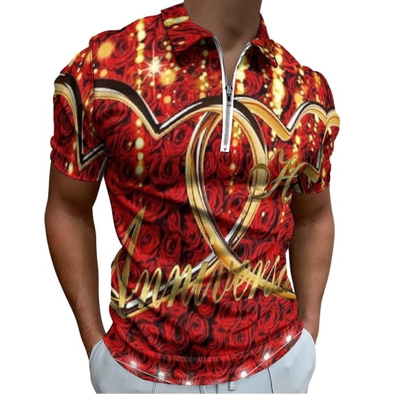 Happy Anniversary Men Zipper T-shirt Summer Casual Short Sleeve T-shirt Top