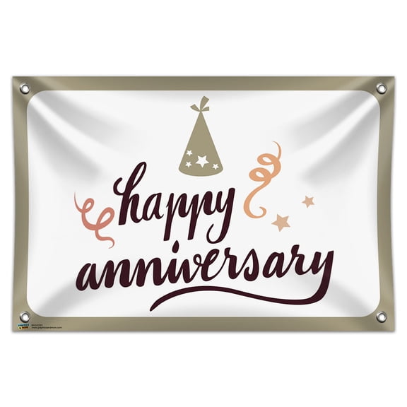 Happy Anniversary Party Hat 33" (84cm) x 22" (56cm) Mini Vinyl Flag Banner Wall Sign