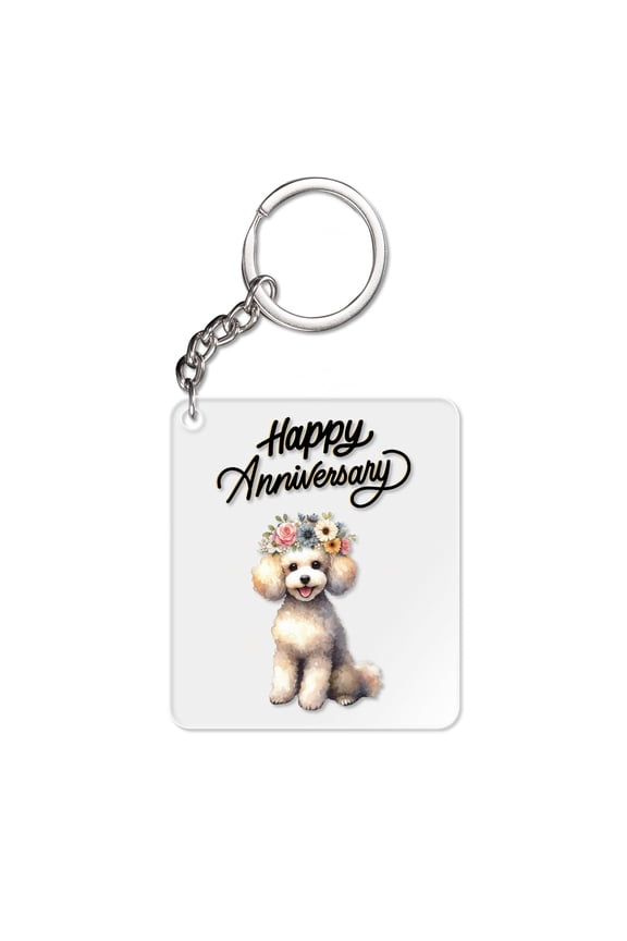 Happy Anniversary Poodle Celebrates Wedding Love Family Party Acrylic Keychain Poodles Dog Lover Gifts Idea Collar Charm Tag Keyring - 01015