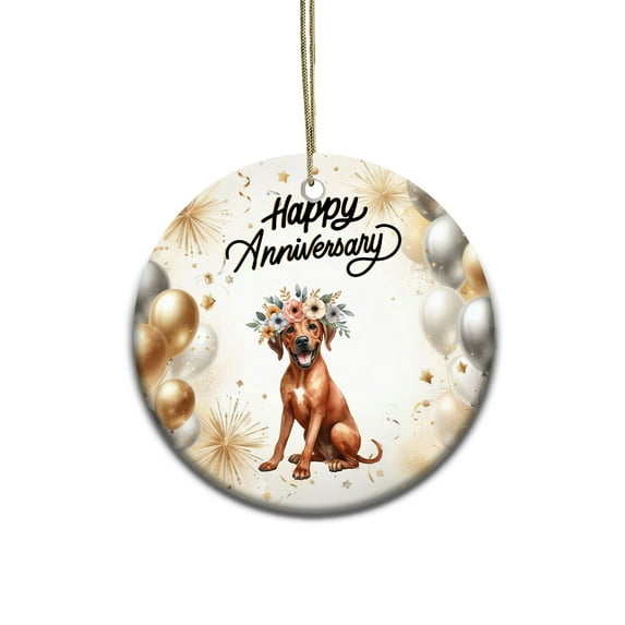 Happy Anniversary Rhodesian Ridgeback Celebrates Wedding Love Family Party Ceramic Round Ornament Ridgebacks Dog Lover Gifts Home Tree Decor - 01015