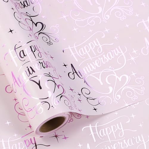 Happy Anniversary Wrapping Paper Roll, Rose Gold Foil Anniversary ...