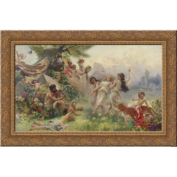 Happy Arcadia 24x18 Gold Ornate Wood Framed Canvas Art by Makovsky, Konstantin
