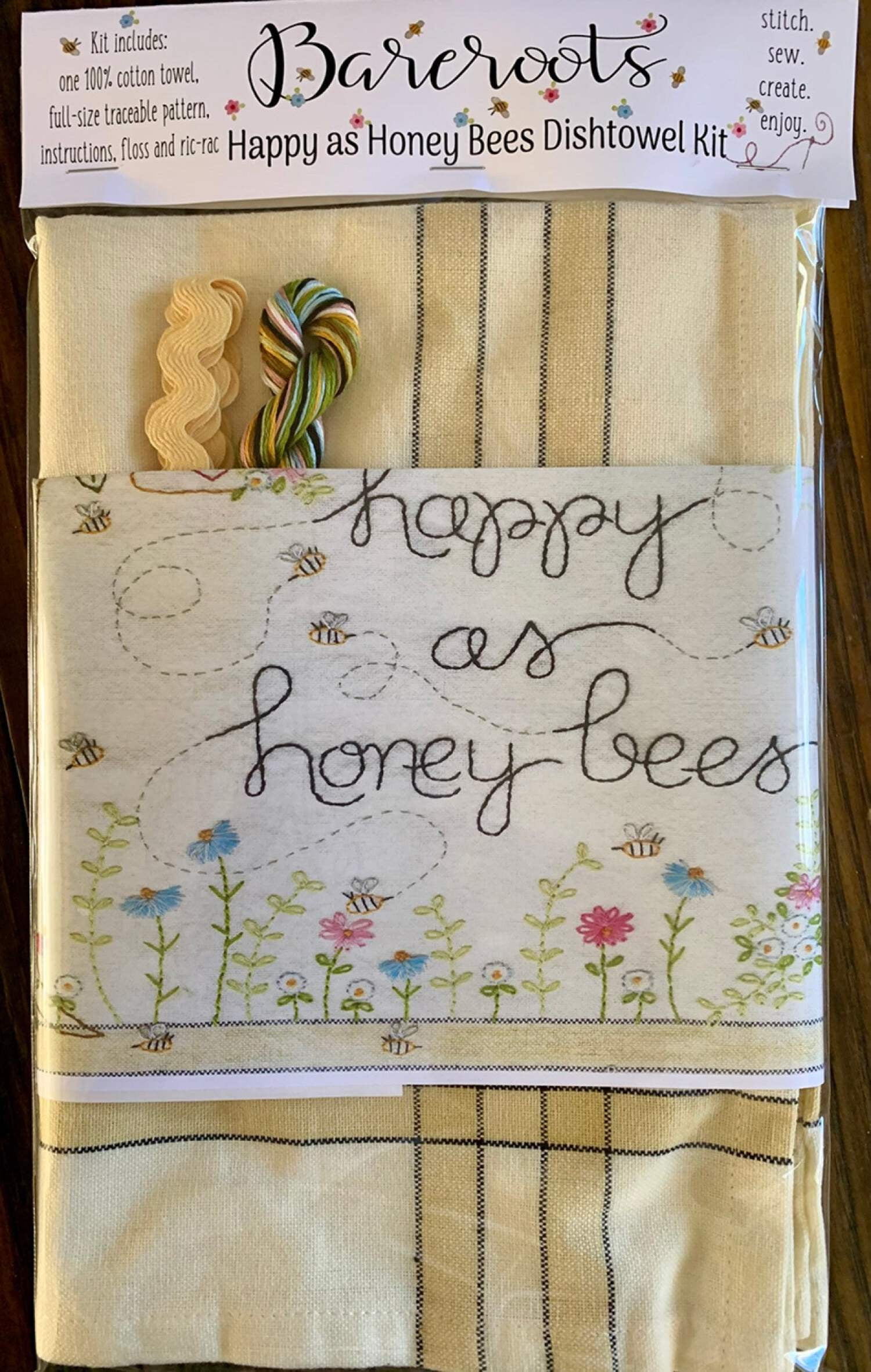 Happy As Honey Bees Dishtowel Hand Embroidery Kit by Barri Sue Gaudet from Bareroots