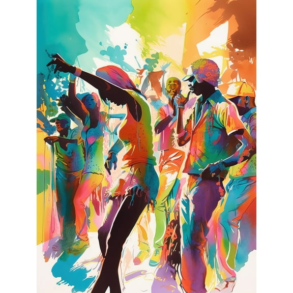 Happy Audience People Dancing to The Beat at Live Concert Gig Modern Rainbow Illustration Extra Large XL Wall Art Poster Print
